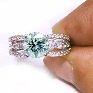 AAA+ Quality 3.05Ct Vvs1=+ Blue <b>White</b> <b>Round</b> Moissanite Diamond Engagement Ring 925 Silver Cus-Jew56 - Product Image 2
