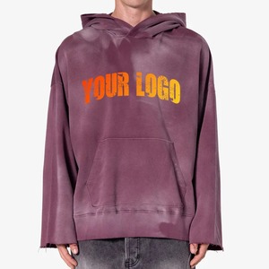 Custom Logo Men's Oversized Hooded Denim Sweatshirt Cotton Knitted Casual Autumn Front Letter Pattern Print <b>Pocket</b> Design - Product Image 1
