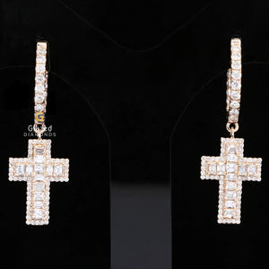 Nueva moda totalmente helado Jesús Cruz cuelga pendientes brillante Esmeralda Moissanite VVs diamantes 925 plata esterlina fiestas regalos - Product Image 1