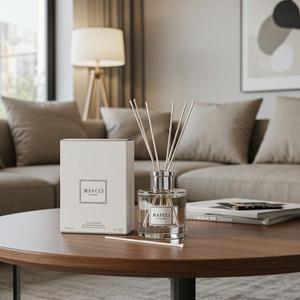 Di lusso per la casa fragranza olio essenziale profumato Reed diffusore di vetro trasparente bottiglia di forma rotonda con pacchetto Logo personalizzato - Product Image 6