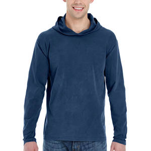 Blue Cotton Cotton Jersey 180GSM Custom Logo Hooded T Shirt - Product Image 1