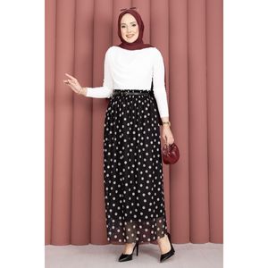 Black Polka Dot Chiffon Tulle Summer Wrap Straight <b>Skirt</b> with <b>Elastic</b> Waist Digital Printed Spandex Material Plain Style - Product Image 3