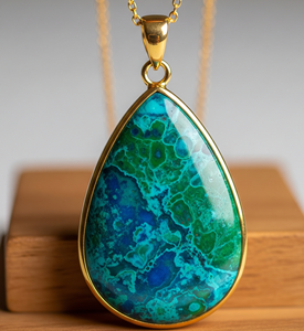 925 Sterling Silver Dainty Chain Natural Chrysocolle Pendentif Minimaliste Ovale Goutte Forme Lunette Réglage Guérison Cristal Mode - Product Image 6