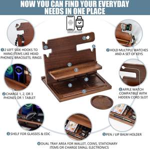 Solid Wood <b>Phone</b> <b>Docking</b> <b>Station</b> for up to 3 <b>Phones</b> - Nightstand Organizer for Men & Women Holds Multiple <b>Phones</b> Tablets Apple - Product Image 3