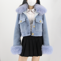 Blouson Bomber de Luxe pour Femme 100% Laine Cachemire Respirant avec Col en Peau de Mouton, Manches Chauve-Souris et Boutons Décoratifs Chauffants