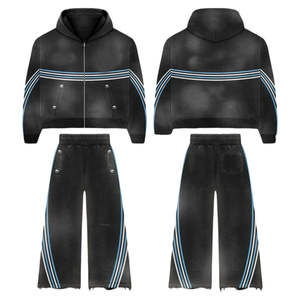 Prix d'usine, logo personnalisé, sweat-shirt à capuche uni teint, style vintage, streetwear, survêtement tendance pour homme, léger, vente chaude, ensemble d'hiver uni - Product Image 2