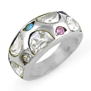 Bague géométrique en argent 925 plaqué avec pierres précieuses et zircon cubique serti clos, style bohème, unisexe, tendance - Product Image 3