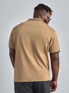 เสื้อโปโลแขนสั้นลำลองสำหรับผู้ชายเสื้อยืดเปิด-ปิด100% ผ้าฝ้ายถักสีพื้น - Product Image 6