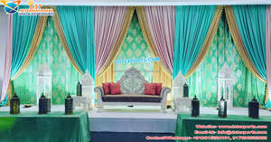 Magnificent <b>Backdrop</b> Curtains for Sangeet Function Punjabi Wedding Sangeet Ceremony Zari Curtains Beautiful Heena Curtains - Product Image 4