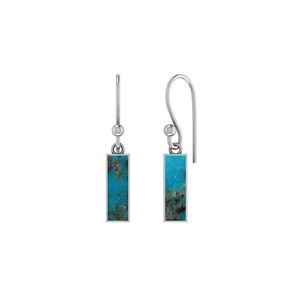 Boucles d'oreilles pendantes en argent sterling 925 de haute qualité, turquoise d'eau de mer, double cœur, forme baguette, sertissage en bezel, cadeau tendance - Product Image 1