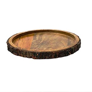 Forme de plateau de service en écorce de bois Taille circulaire 15X10 pouces à 1 Produit de vente Bol décoratif en bois de manguier avec écorce d'arbre - Product Image 3