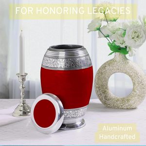 Red & Silver Handcrafted Aluminum Cremation Urn for Adults Secure Durable Funeral Memorial <b>Ashes</b> <b>Keepsake</b> Custom Size - Product Image 6