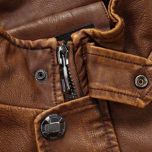 Chaquetas de cuero de invierno impresas personalizadas de fábrica directa último diseño con cuello alto y chaqueta de tela de lona de piel de vaca para hombres - Product Image 4