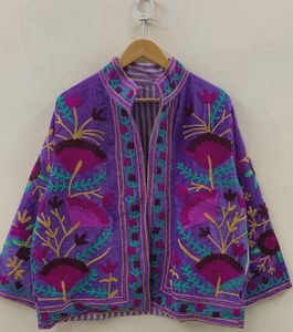 Hand Embroidered Bohemian Floral <b>Velvet</b> Suzani Jacket Printed Short Coat with Wool Lining Handmade Suzani Jackets - Product Image 1
