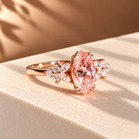 Bague de fiançailles en diamant rose vif fantaisie de forme marquise, cultivé en laboratoire, certifié IGI, or 0,40 carats avec pierres latérales, inspiré de la nature, AURA LUXURIA