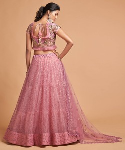 Nouveauté 2022, tenue de fête de mariage, couleur rose, filet lourd avec broderie de sequins, lehenga choli indien avec blouse - Product Image 6