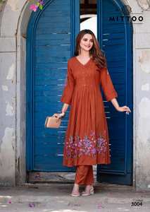 Gros Mittoo Kurti femmes rayonne fantaisie imprimé fleuri fil travail manuel Kurti bas indien pakistanais fête porter des vêtements - Product Image 5