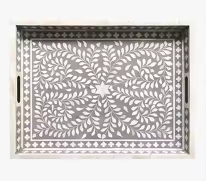Las lujosas bandejas de incrustaciones de hueso ofrecen una versatilidad y estilo excepcionales. Estas bandejas de servicio decorativas de primera calidad utilizan servicio y almacenamiento - Product Image 1