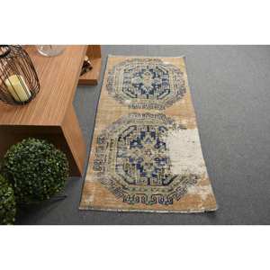 พรมขนสัตว์สีเบจสีฟ้าคลาสสิกขนาด2.6x5.1ฟุตงานเย็บปะแบบตุรกีทำด้วยมือสำหรับห้องนั่งเล่นห้องนอนห้องโถงสี่เหลี่ยมผืนผ้าน้ำยาง - Product Image 1