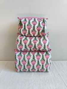 <b>Set</b> <b>Of</b> 3 Cotton Quilted Makeup Bag & Organizer Cotton Toiletry Case Travel Bag Floral Print Makeup Bag Toiletries Organizer Bag - Product Image 5