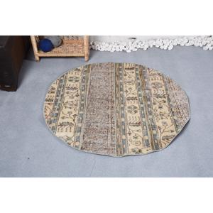 พรมขนาด 3.7x3.7 ฟุต, พรมตุรกีโบราณ, พรมขนสัตว์สีเบจ - Product Image 1