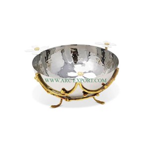 Lot de 2 bols de dates de forme personnalisée de différentes tailles en verre martelé avec base en forme de fleur en laiton antique - Product Image 4