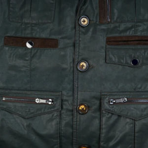 Custom Logo Print OEM Services Breathable Autumn Outerwear Winter Casual Green Waxy Cotton <b>Leather</b> <b>Vest</b> Multi-Pockets Private - Product Image 6