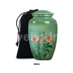 Belle urne funéraire en aluminium à fleurs roses pour cendres Grande urne funéraire décorative avec sac en velours gratuit - Product Image 4