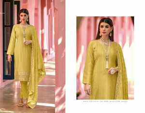 Nouveau costume pakistanais en georgette lourde avec broderie séquence travail Palazzo costume semi-cousu pour la vente en ligne - Product Image 2