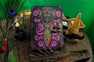 สมุดปกหนัง A3วินเทจแบบเกลียวผูกกับสมุดสเก็ตช์เปล่าพิมพ์ลาย Wiccan Pagan ของขวัญครบรอบการเดินทางอานที่มีผลผูกพัน - Product Image 5