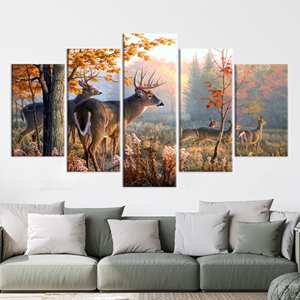 Elegant Deer Family Forest Print Canvas for Living Room Decor,5P Mix:Gallery <b>Wrap</b> - Product Image 1