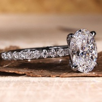 Bague de fiançailles en or blanc massif 14K/18K avec diamant de laboratoire solitaire ovale personnalisé, serti pavé, certifié IGI CVD/HPHT VVS pour femme