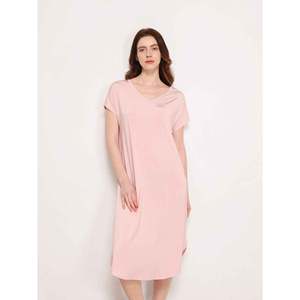 Camisón Largo de Verano para Mujer, Manga Corta, Tejido de Filamento de Bambú, Estilo Básico, Ropa de Dormir Suave - Product Image 1