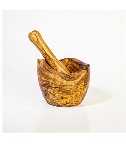 Mortero y Maja de madera 100% Trituradora de hierbas de madera de Olivo natural Juego de mortero y Maja tunecina ecológica Premium Rústico - Product Image 1