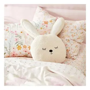 Maison brodé lapin visage lapin jeter taie d'oreiller 3d fleur coussin mignon peluche fille coeur canapé chevet coussins et couvertures