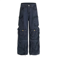 Pantalon cargo pour homme de haute qualité 2025, poche zippée, boutonnière, toile, poche 3D, jambe large, pantalon baggy pour homme, lavé