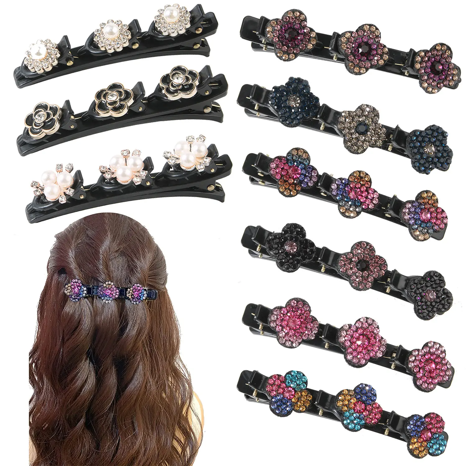 Sparkling crystal stone braided no crease hair clips rhinestone for sectioning women accessories