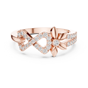 Anillo de Compromiso con Diamante Redondo y Motivo Floral Infinito |   Elegante Joyería Fina para Novias - Product Image 2