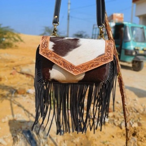 Nouveau Western bohème réel à la main en fourrure de vachette usiné à la main en cuir sacs à bandoulière femmes élégantes taille idéale sacs à bandoulière - Product Image 6