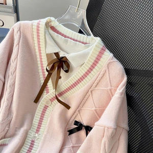 New autumn and winter women's bow sweater - super cute, Korean style loose knitted <b>cardigan</b> - Product Image 3