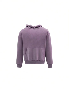 Sudadera con capucha púrpura de invierno para hombre, ropa de calle lavada, 380 GSM, forro polar de gamuza recortada, dobladillo crudo, sudaderas con capucha bordadas personalizadas con hombros caídos - Product Image 3