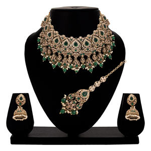 Joyería nupcial de diseñador, collar indio tradicional, cadenas de forma ovalada AD inversa, joyería nupcial elegante - Product Image 1