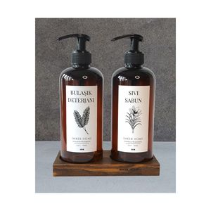 2 compartimenti supporto in legno ambra marrone piatto sapone liquido Dispenser bottiglia bagno cucina