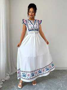 Qualité Personnalisé En Gros Élégant Décontracté Robe D'été À Manches Longues Broderie Sexy Tissu avec Tissage Tissé Lavable - Product Image 6