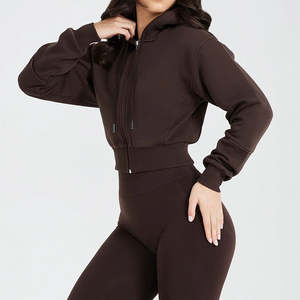 Custom Logo Long Sleeve <b>Crop</b> <b>Top</b> Hoodie Women Embroidery Blank Fleece Wholesale Thick Casual Cotton Cropped Zip up Hoodie Women - Product Image 6