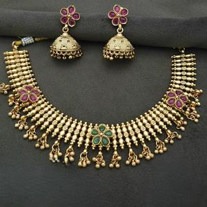 Conjunto de Collar y Aretes de Alta Calidad con Piedras Doradas de Diseño para Bodas y Fiestas, Colección para Mujer - Product Image 1