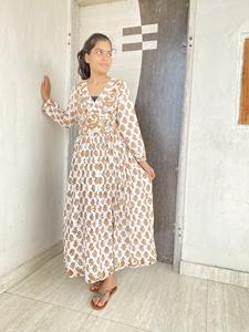 Femmes été bohème Maxi robe imprimé fleuri à manches longues col carré taille naturelle tissé bouton décoration pour décontracté printemps - Product Image 5