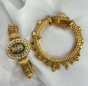 Bracelets ouvrables de haute qualité, plaqués or, de style traditionnel, deux paires de bracelets pour collection de mariage pour femmes - Product Image 1