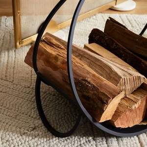 Soporte de almacenamiento de troncos de hierro sólido de color negro en forma redonda hecha a mano, perfecto para accesorios de estante de troncos para interiores y exteriores - Product Image 4