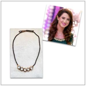 Kriaa หินแก้วสีขาวสร้อยคอ mangalutra ชุบทองโซ่1503005 - Product Image 1